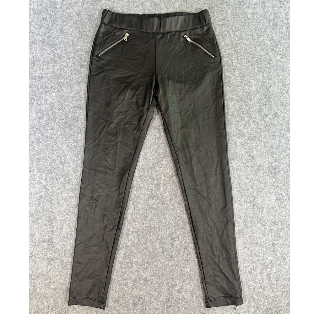 Love Tree Faux Leather Leggings Small Black Moto Zipper Accents